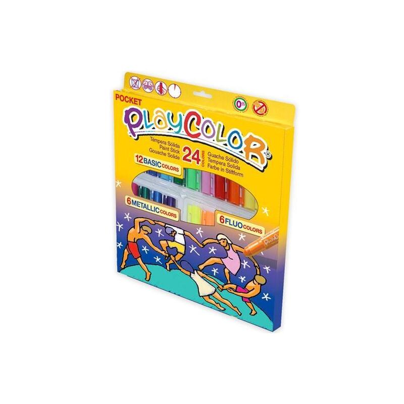 Playcolor Témperas Sólidas Pocket En Barra Estuche De 24 Colores Basic/Metallic/Fluo Surtidos