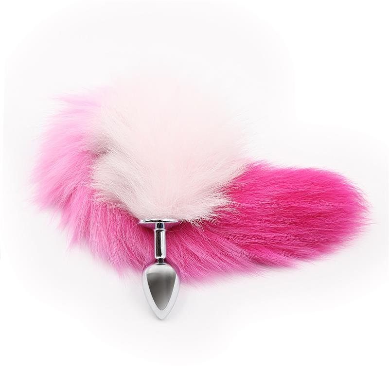Plug Anal Con Cola Rosa Y Blanca Talla S