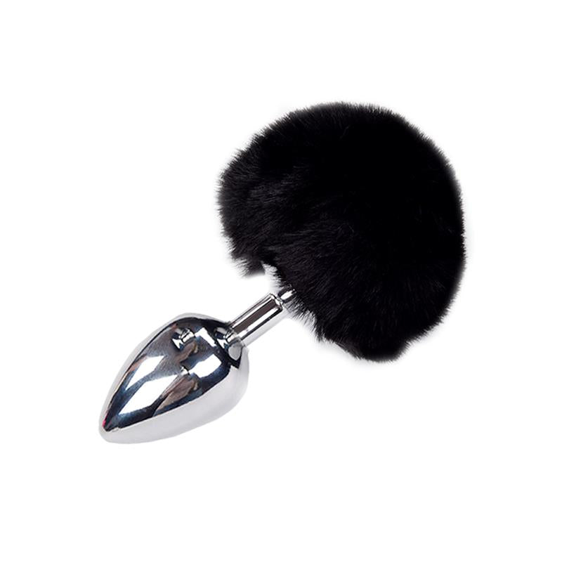 Alive - Anal Pleasure Plug Liso Metal Pompon Negro Talla L