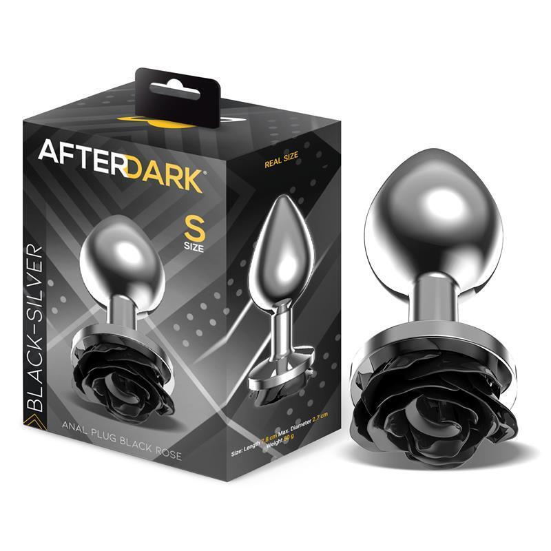 Plug Anal De Metal Con Rosa Negra En La Base Talla S