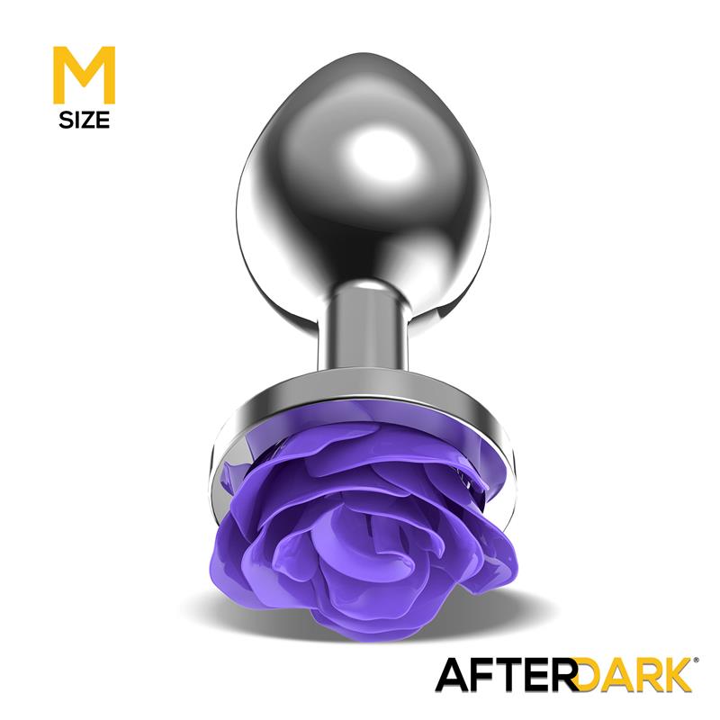 Plug Anal De Metal Con Rosa Púrpura En La Base Talla M