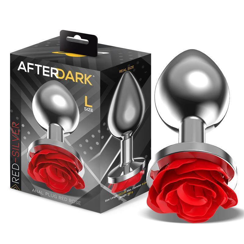 Plug Anal De Metal Con Rosa Roja En La Base Talla L