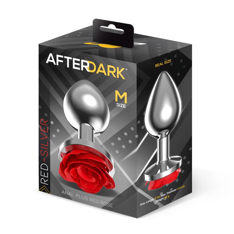 Plug Anal De Metal Con Rosa Roja En La Base Talla M
