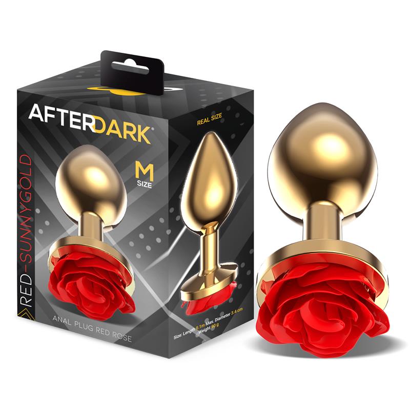 Plug Anal De Metal Dorado Con Rosa Roja En La Base Talla M