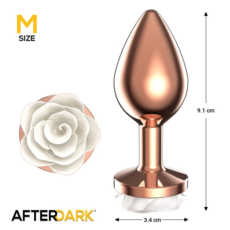 Plug Anal De Metal Oro Rosa Con Rosa Blanca En La Base Talla M