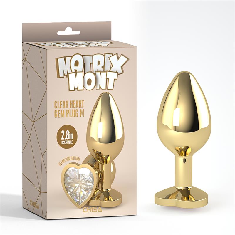 Clear Heart Plug Anal Dorado Con Joya Talla M