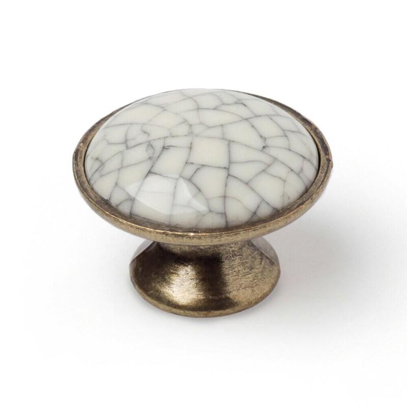 Pomo Para Mueble, Modelo 814, De Porcelana Y Zamak Con Acabado Craquelado Y Oro Viejo, Ø30 Mm, Blíster 4 Uds