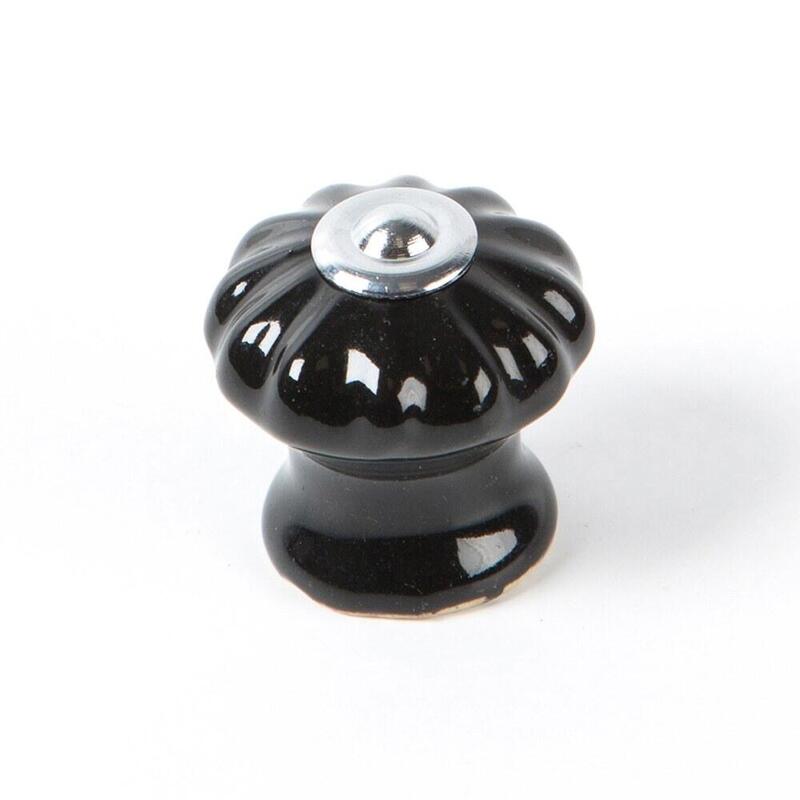 Pomo Para Mueble, Modelo E524, De Porcelana Y Acero Con Acabado Negro, Ø28 Mm, Blíster 4 Uds