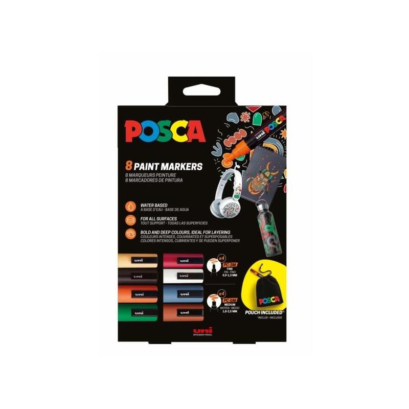 Posca Edicion Limitada Pack De 4 Marcadores De Pintura Pc5m + 4 Marcadores De Pintura Pc3m + Regalo Bolsa De Tela -