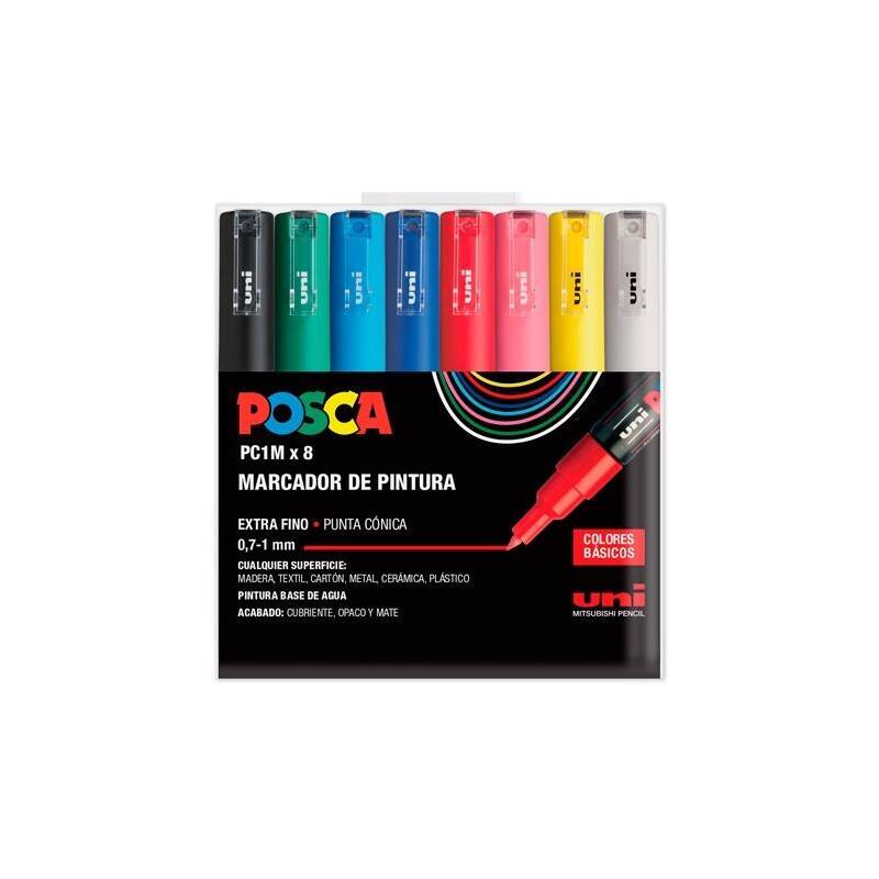 Posca Estuche 8 Marcadores Pc-1m/8c No Permanente Punta Fina 0.9mm-1.3mm C/Surtidos Basic