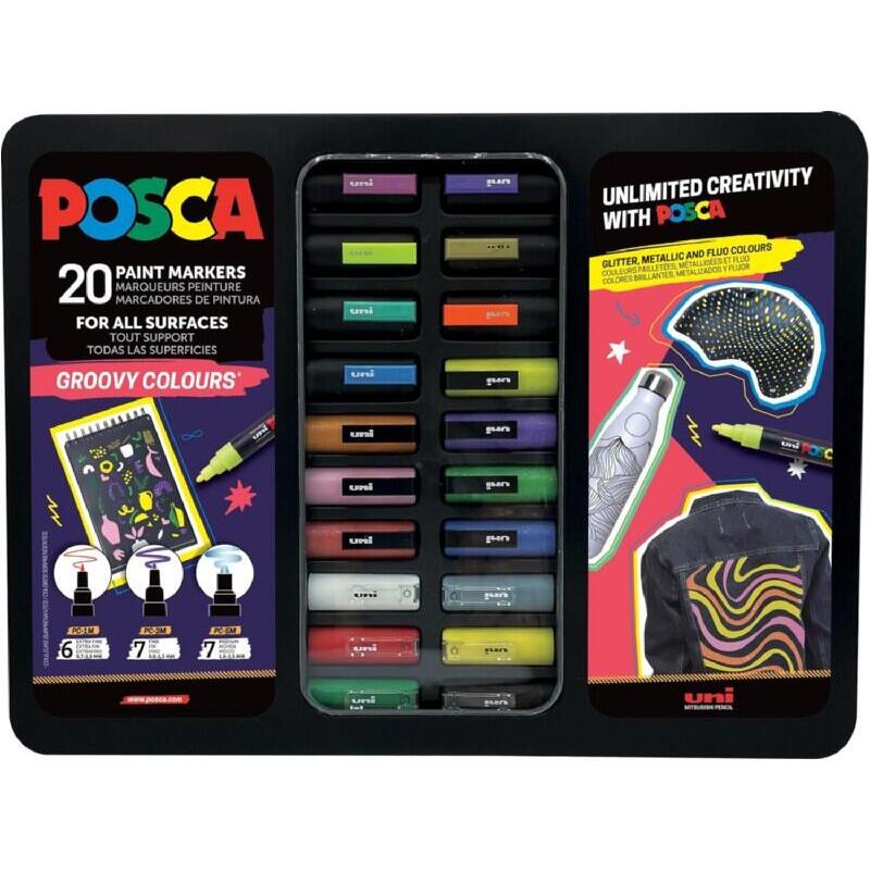 Posca Groovy Colours Maleta Metalica Con 20 Marcadores De Pintura - Surtido En Color Y Trazo - Punta De Poliester -