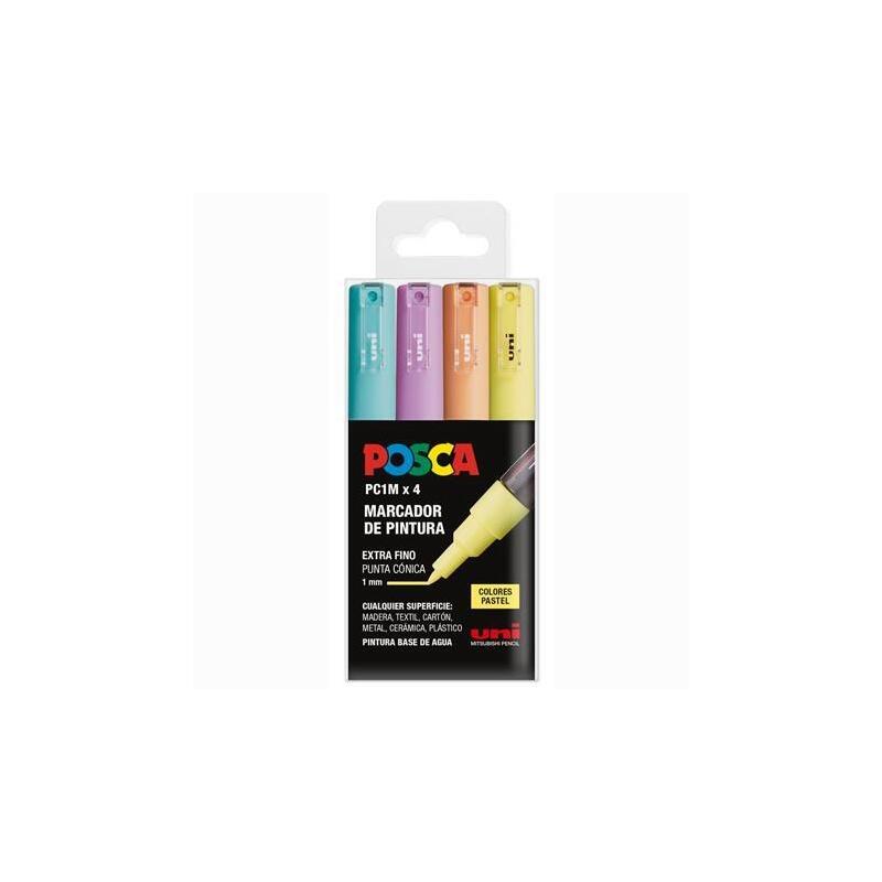Posca Marcador Pc-1m/4c No Permanente Punta Fina 0.7-1mm Colores Surtidos Pastel -4u-
