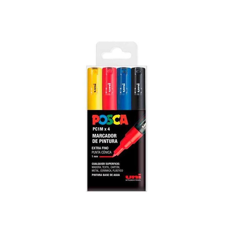Posca Marcador Pc-1m/4c No Permanente Punta Fina 0.7mm Colores Surtidos Basic -Estuche 4u-