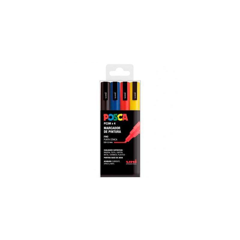 Posca Marcador Pc-3m/4c No Permanente Punta Fina 0.9mm-1.3mm Colores Surtidos Basic -Estuche 4u-