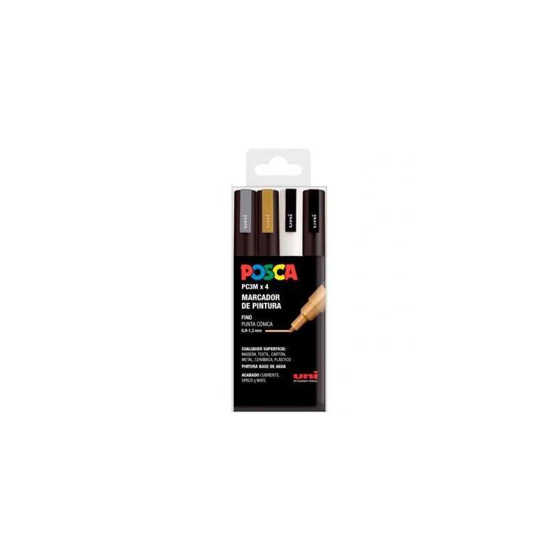 Posca Marcador Pc-3m/4c No Permanente Punta Fina 0.9mm-1.3mm Colores Surtidos Gswb -Estuche 4u-