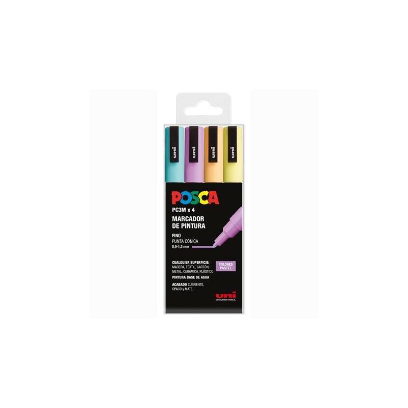 Posca Marcador Pc-3m/4c No Permanente Punta Fina 0.9mm-1.3mm Colores Surtidos Pastel -4u-