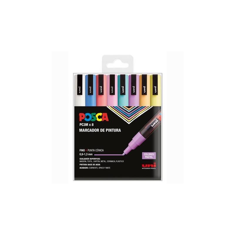 Posca Marcador Pc-3m/8c No Permanente Punta Fina 0.9mm-1.3mm Colores Surtidos Pastel -8u-