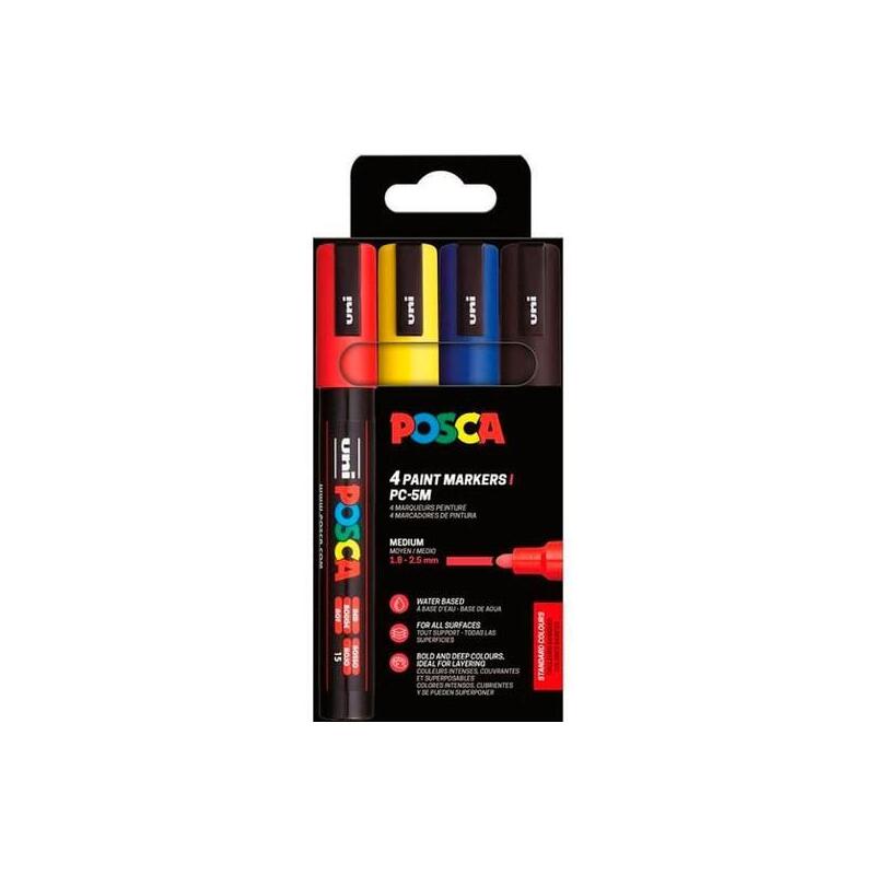 Posca Marcador Pc-5m/4c No Permanente 1.8mm-2.5mm Colores Surtidos Basic -Estuche 4u-