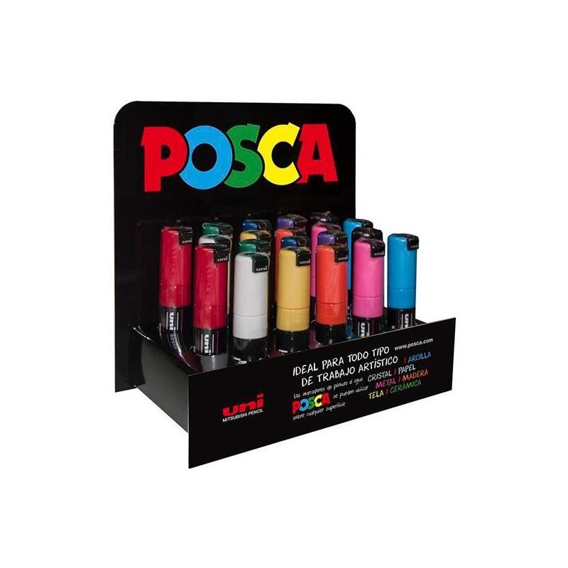 Posca Marcador Pc-8k/20p No Permanente Punta Biselada 8.0mm Colores Surtidos -Expositor 20u-