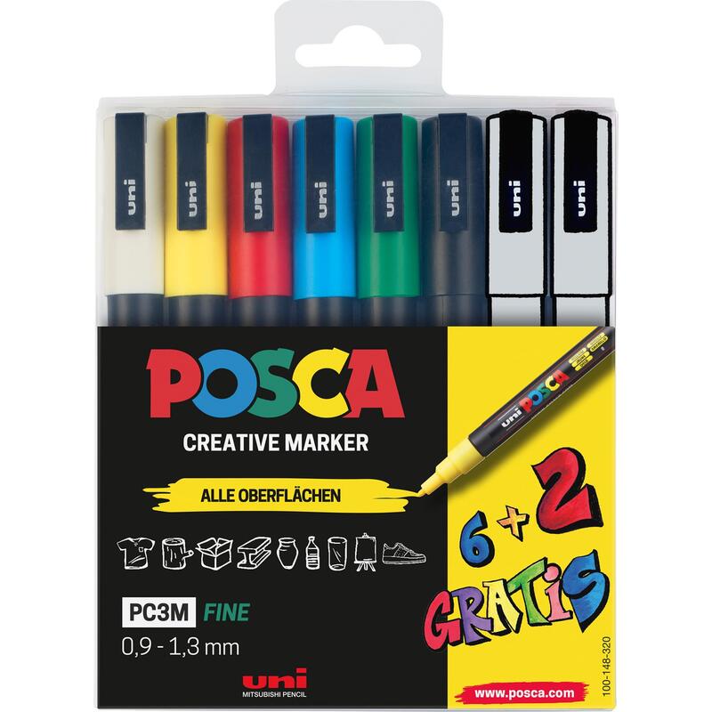 Posca Marker Uni Pc-3m 6+2 Set