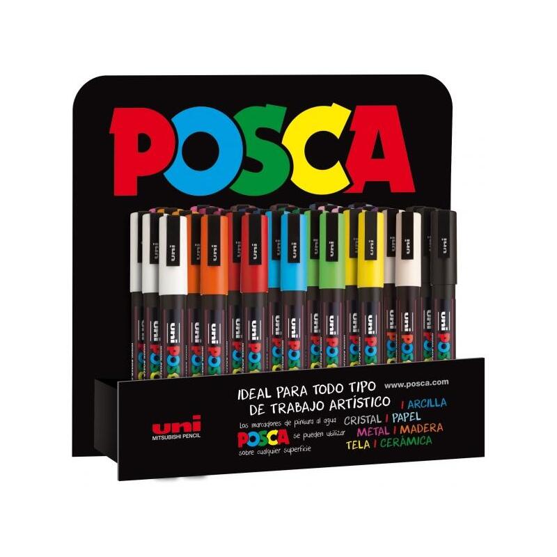 Posca Pc3m Expositor De 36 Marcadores De Pintura - Punta Conica De Poliester 0.9-1.3mm - Tinta Base Al Agua -