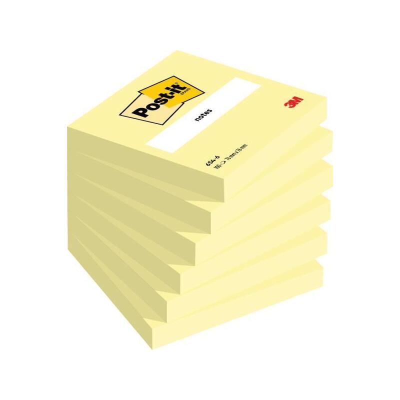 Post-It Block De 100 Notas Adhesivas Removibles Canary Yellow 76x76mm - Papel Con Certificacion Pefc -