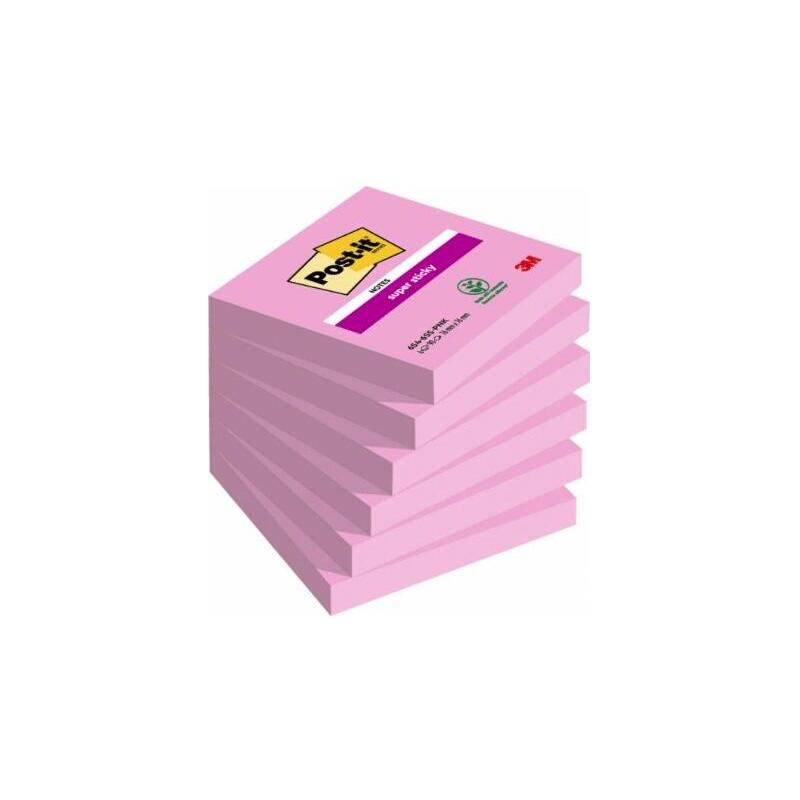 Post-It Pack De 6 Blocs De 100 Notas Adhesivas Reposicionables - Forma Cuadrada - 76x76mm - Rosa