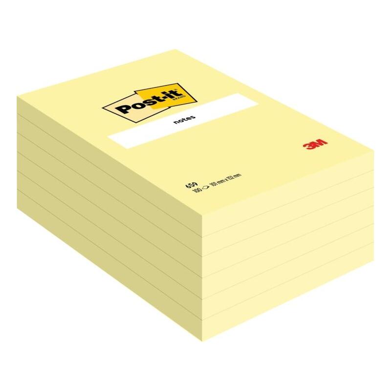 Post-It Pack De 6 Blocs De 100 Notas Adhesivas Reposicionables - Forma Rectangular - 101x152mm - Amarillo Claro