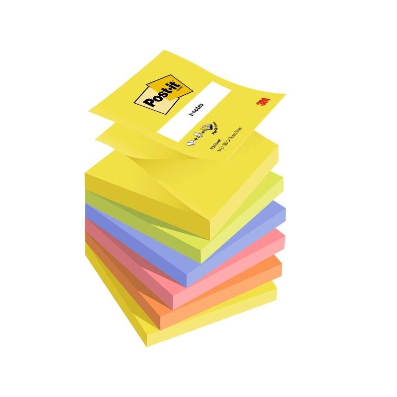 Post-It Pack De 6 Blocs De 100 Z-Notas Adhesivas Reposicionables 76x76mm - Forma Cuadrada - Colores Surtidos