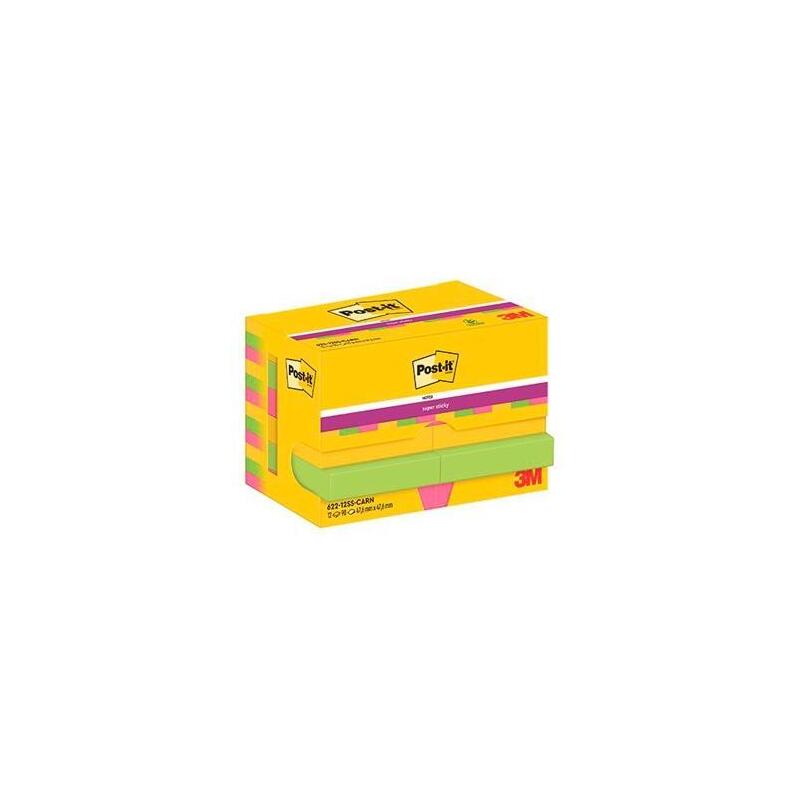 Post-It Super Sticky Pack De 12 Blocs De 90 Notas Adhesivas Reposicionables 47.6x47.6mm - Forma Cuadrada - Caja