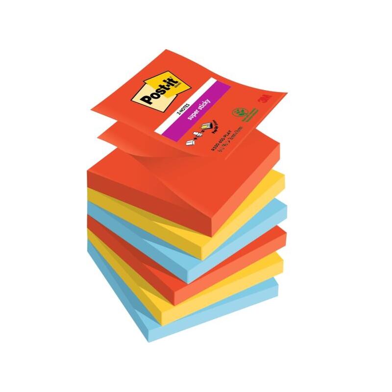 Post-It Super Sticky Pack De 6 Blocs De 90 Notas Adhesivas Reposicionables - Forma Cuadrada - 76x76mm - En Zig-Zag -
