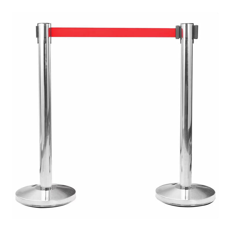 Poste Separador Inox Con Cinta Roja Extensible De 2 M X 5 Cm