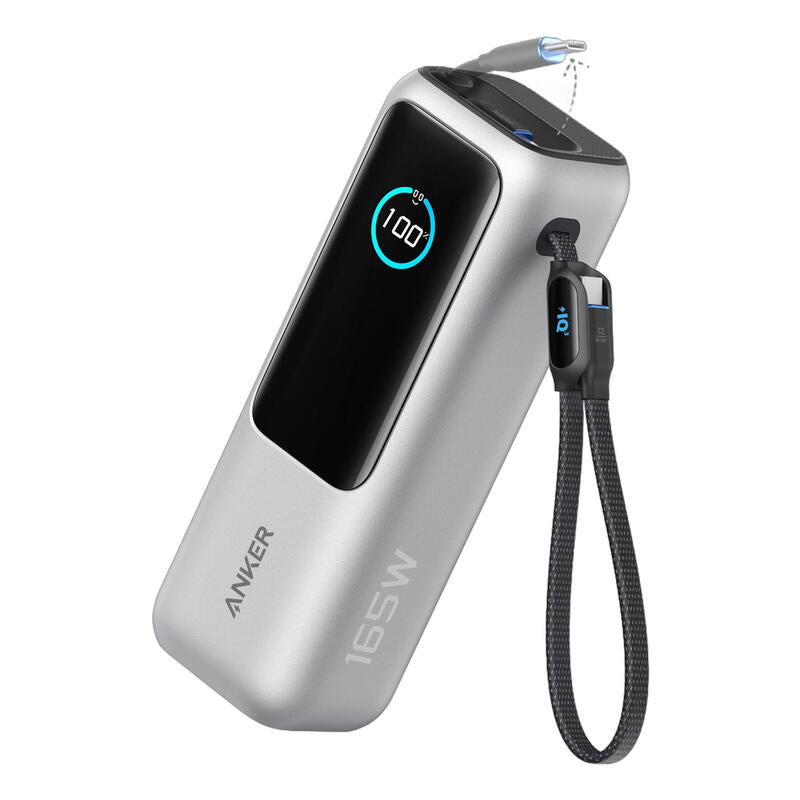 Power Bank Anker 25k 165w Built-In Usb C Cable Retractil Silver