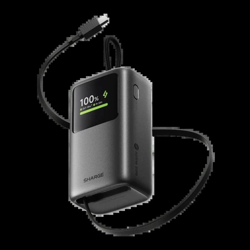 Power Bank Sharge E3 Hypertower Negro Con Cable Retráctil Integrado 10000mah 45w Usb-C