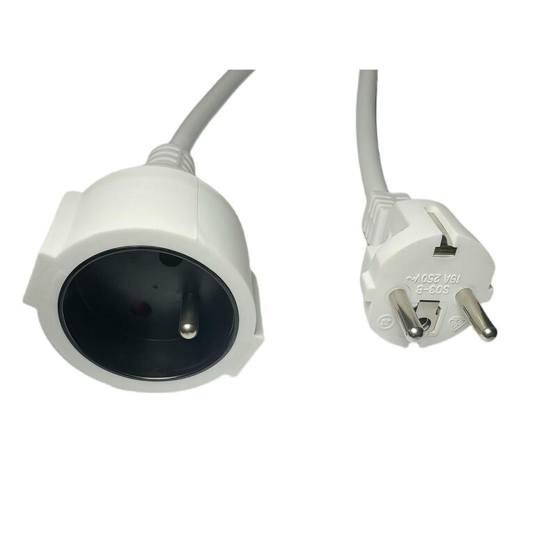 Power Extension Cord Eu To French Type E, 5m White
