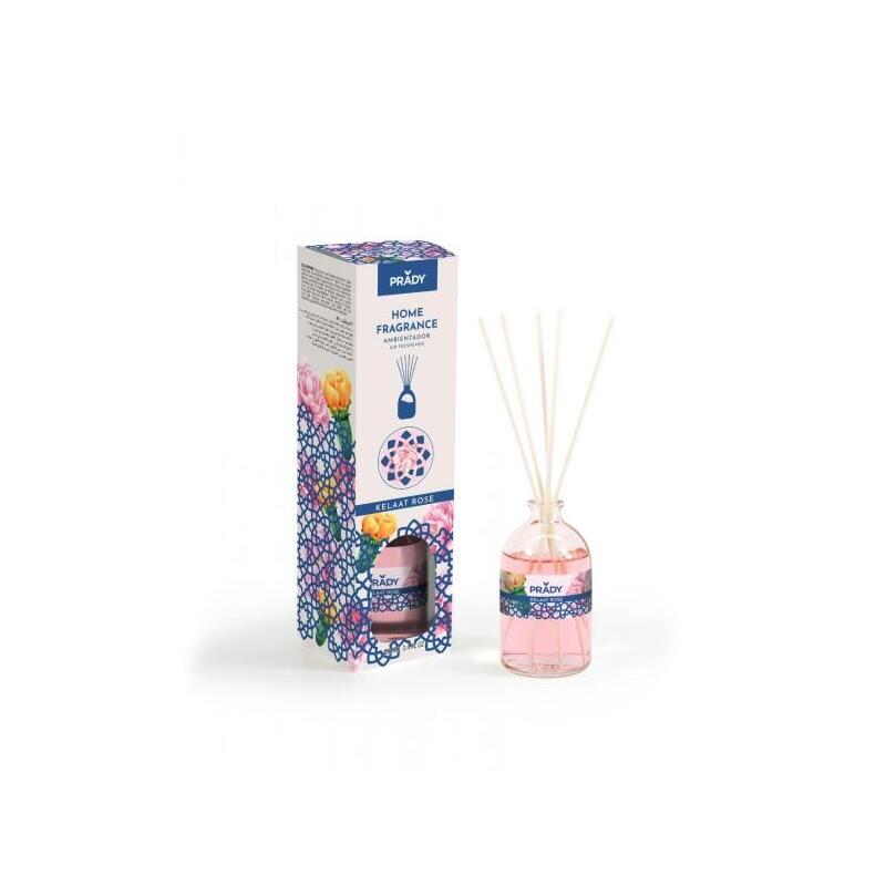Prady Ambientador Mikado Kelaat Rose - Frasco De Cristal 100 Ml Y Varitas Difusoras