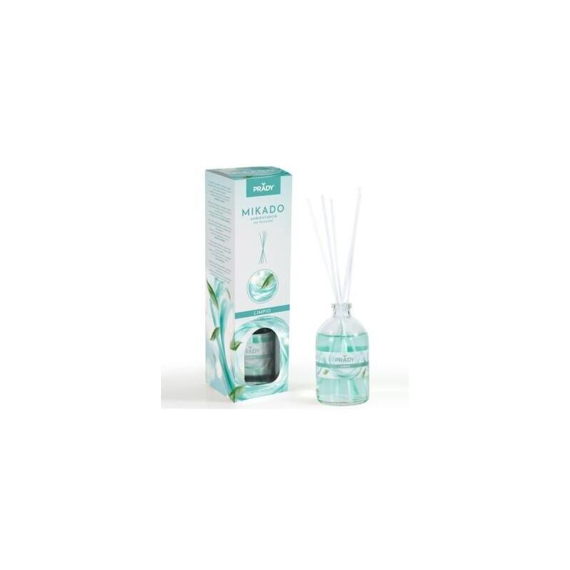 Prady Ambientador Mikado Limpio - Frasco De Cristal 100ml Y Varitas Difusoras