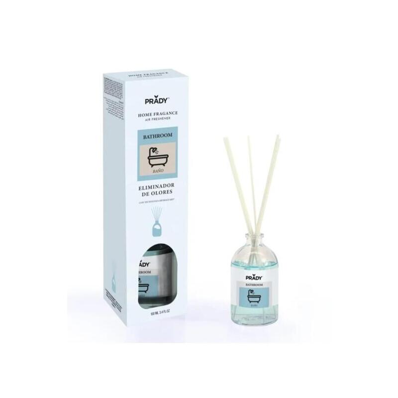 Prady Ambientador Mikado Neutralizador De Olores Para Baã±O - Frasco De Cristal 100 Ml Y Varitas Difusoras