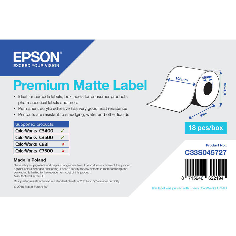 Premium Matte Label Continuous Roll: 105mm X 35m