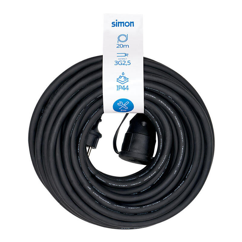 Prolongador Profesional 20 M Ip44 H07rn-F 3 G 2,5 Mm², 1 Toma Con Tapa, 16 A 250 V~, Negro