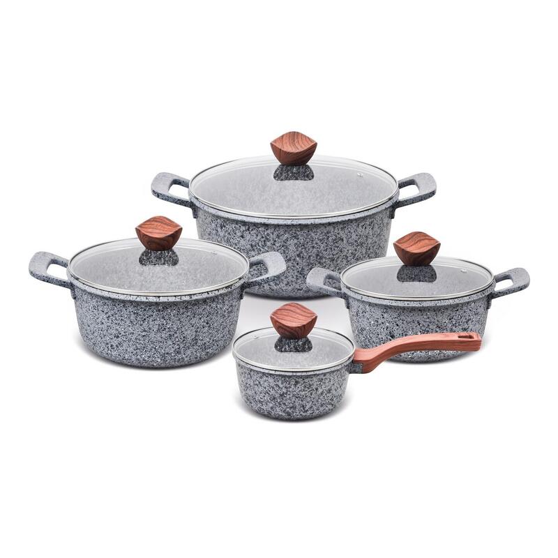 Promis Juego De Ollas Granito, Cacerola 16 Cm, Ollas 20,24,28 Mangos Marrones