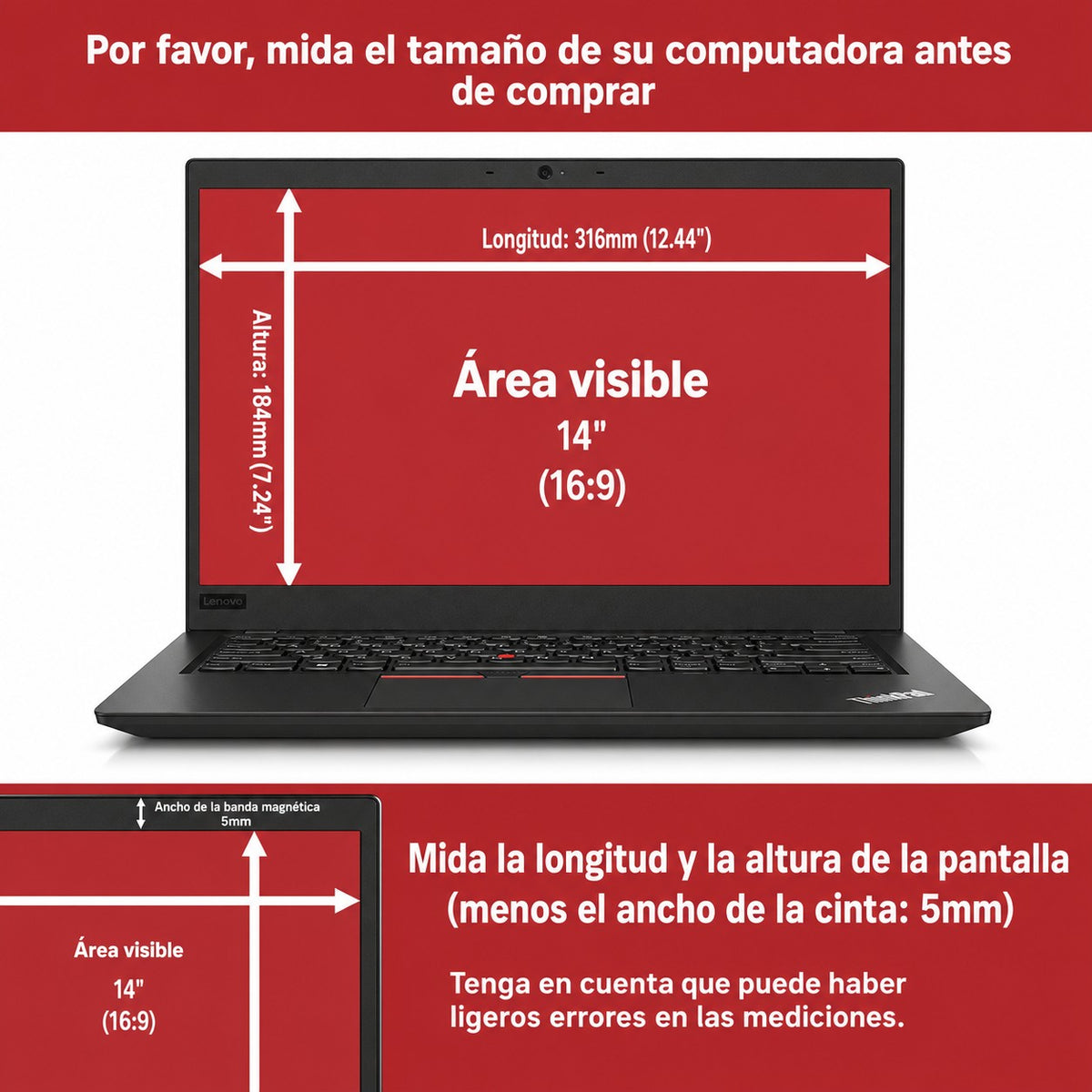 Protector De Pantalla 14" Magnético Con Filtro De Privacidad Hp Pavilion 14-An 14-Am Probook 440 G3 G4 G5 310X181 Mm