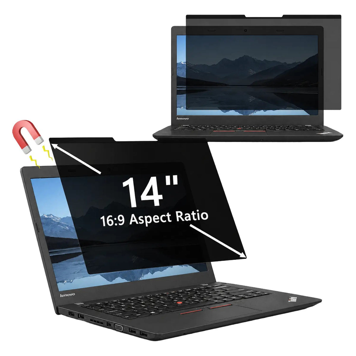 Protector De Pantalla 14" Magnético Con Filtro De Privacidad Lenovo Thinkpad T440 T450 T460 T470 E450 L460 310X181 Mm