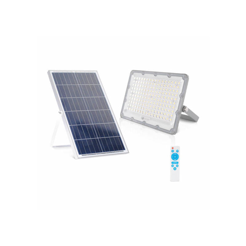 Proyector Solar+Panel Solar+Batería+Mando A Distancia 700lm 50w 6500k Ip65 90° 25.000h Carcasa Gris
