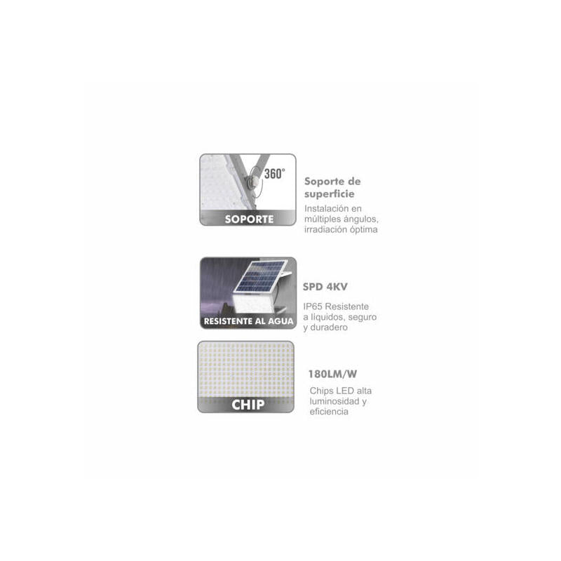 Proyector Solar+Panel Solar+Batería+Mando A Distancia 700lm 50w 6500k Ip65 90° 25.000h Carcasa Gris