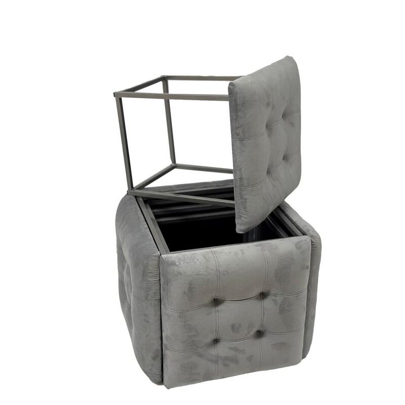 Puff-Transformer 5en1 - 5 Taburetes En 1 Puff Terciopelo Gris