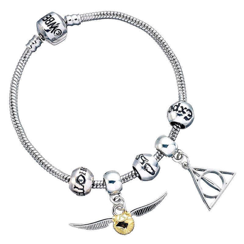 Pulsera Plateada Charms Deathly Hallows Snitch 3 Spellbeads Harry Potter