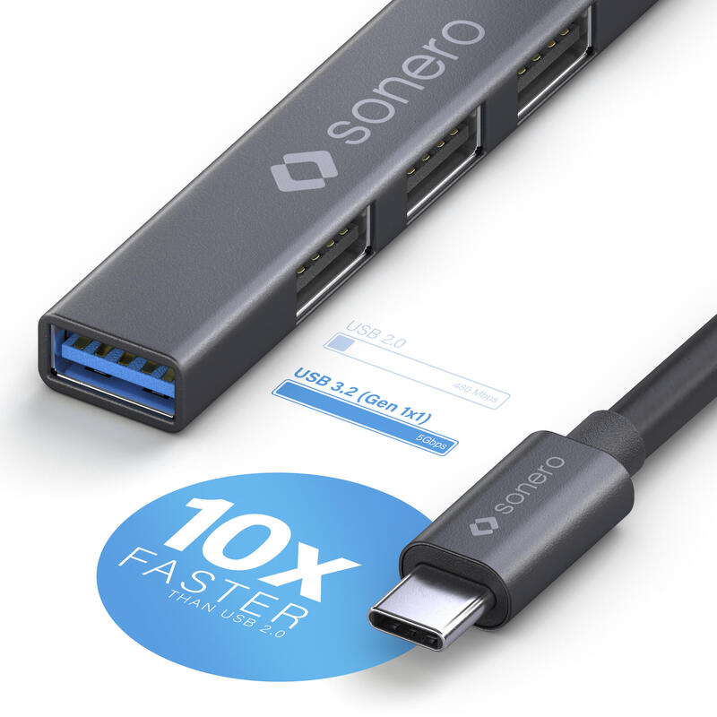 Purelink Sonero Usb 3.2 Gen1x1 Hub - 4 Port Usb-A Macho - 0,15m - Space Gris