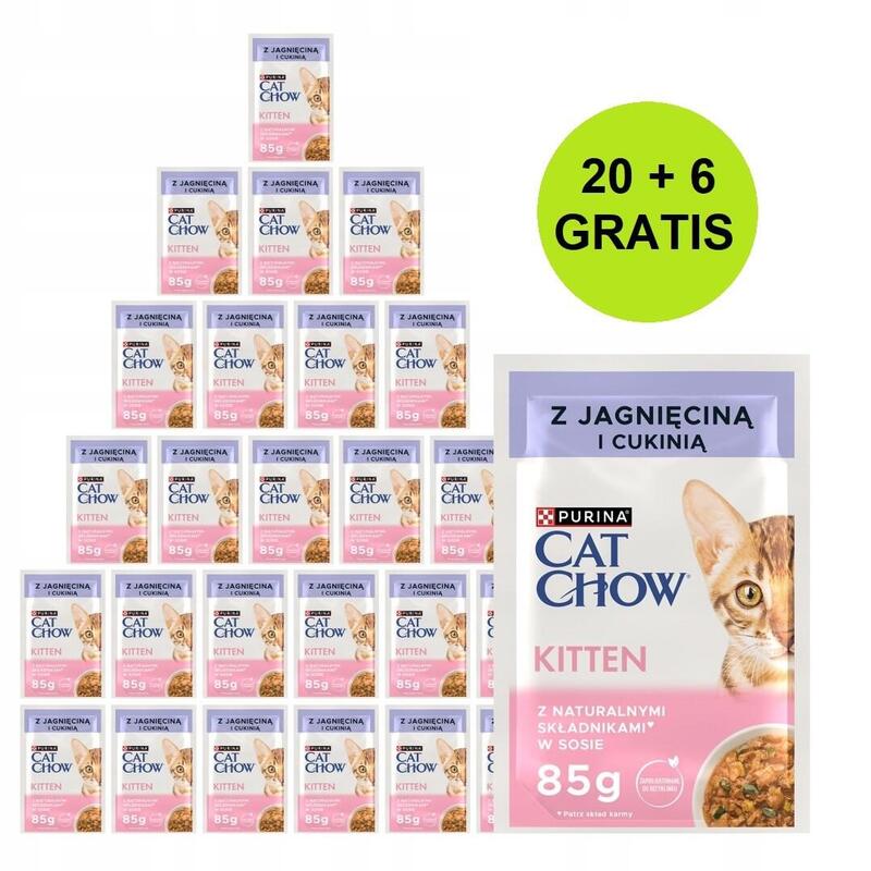 Purina Cat Chow Kitten With Lamb And Zucchini In Sauce - Comida Húmeda Para Gatos - 26x85g (20 + 6 Gratis)