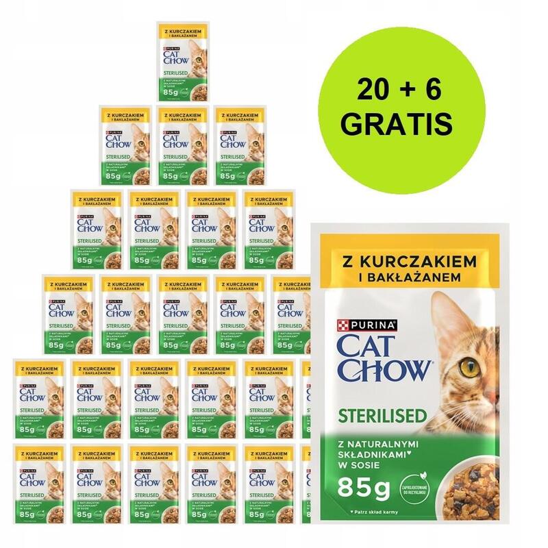 Purina Cat Chow Sterilised With Chicken And Eggplant In Sauce - Comida Húmeda Para Gatos - 26x85g (20 + 6 Gratis)